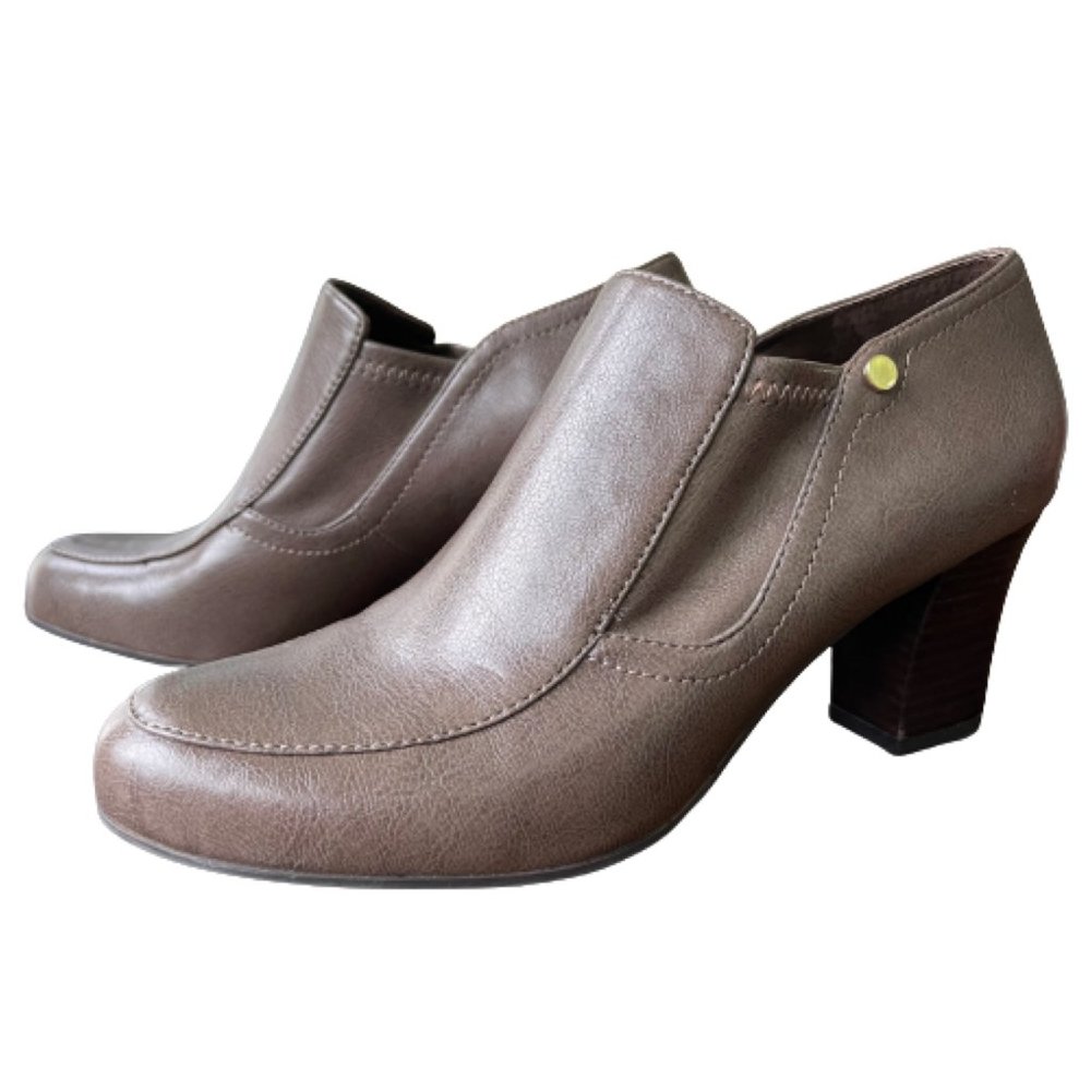 FRANCO SARTO Taupe Leather 2.75" Heel Loafer Shoes Slip On Size 8.5 M NEW IN BOX - Picture 1 of 12
